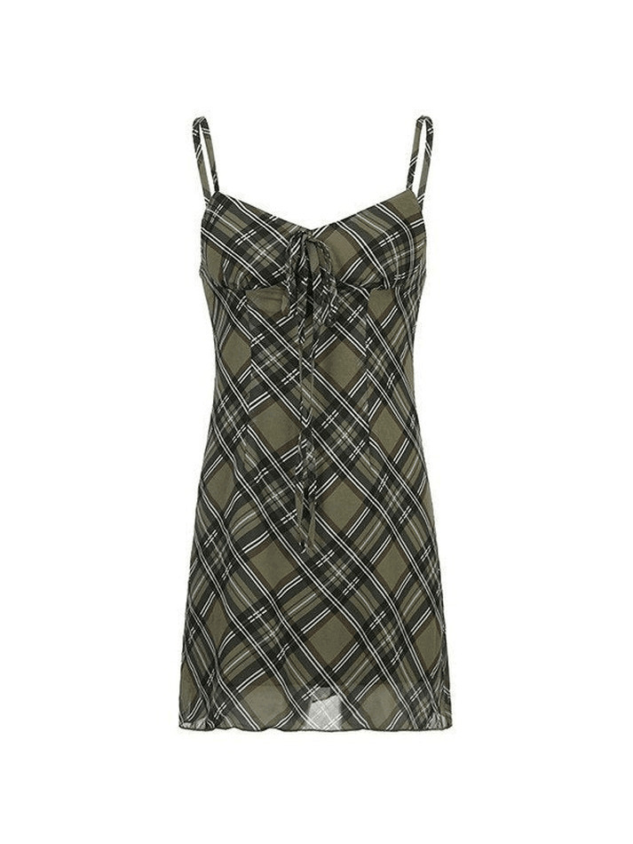 Y2K Aesthetic Checkered Mini Dress for Women - Coquette Style Grunge Fashion with Pastel Goth Vibes