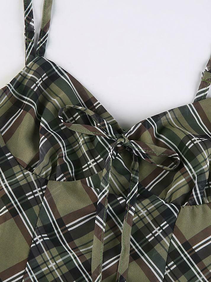 Y2K Aesthetic Checkered Mini Dress for Women - Coquette Style Grunge Fashion with Pastel Goth Vibes