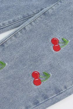 Y2K Aesthetic Cherry Jeans: Coquette & Grunge Style Cargo Skirt - Cute Tops & Pastel Goth Outfits