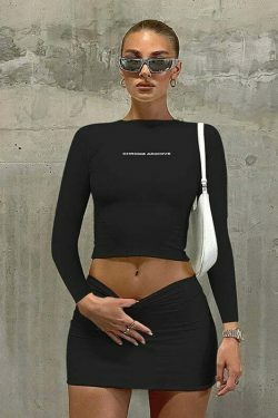 Y2K Aesthetic Chrome Archive Bodycon Skirt Set for Niche Women Fashion