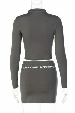 Y2K Aesthetic Chrome Archive Bodycon Skirt Set for Niche Women Fashion