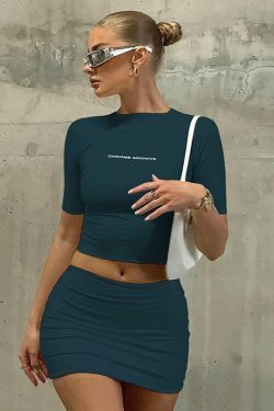 Y2K Aesthetic Chrome Archive Bodycon Skirt Set for Niche Women Fashion