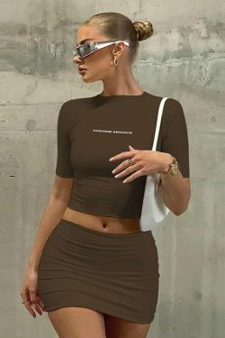 Y2K Aesthetic Chrome Archive Bodycon Skirt Set for Niche Women Fashion