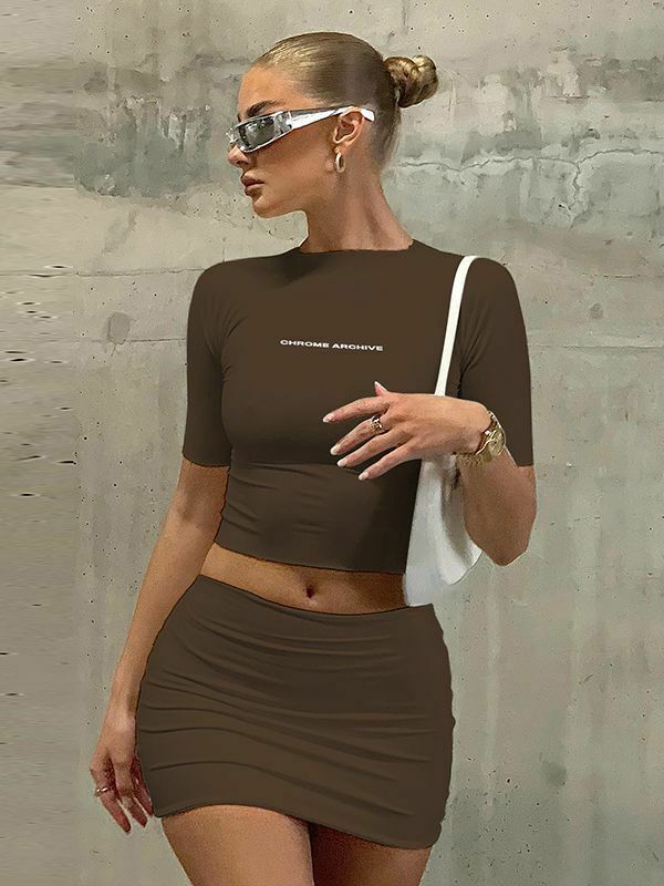Y2K Aesthetic Chrome Archive Bodycon Skirt Set for Niche Women Fashion