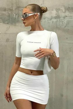 Y2K Aesthetic Chrome Archive Bodycon Skirt Set for Niche Women Fashion