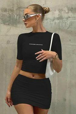 Y2K Aesthetic Chrome Archive Bodycon Skirt Set for Niche Women Fashion