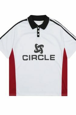 Y2K Aesthetic Circle Sports Polo Tee for Women - Coquette Grunge Style with Pastel Goth Vibes