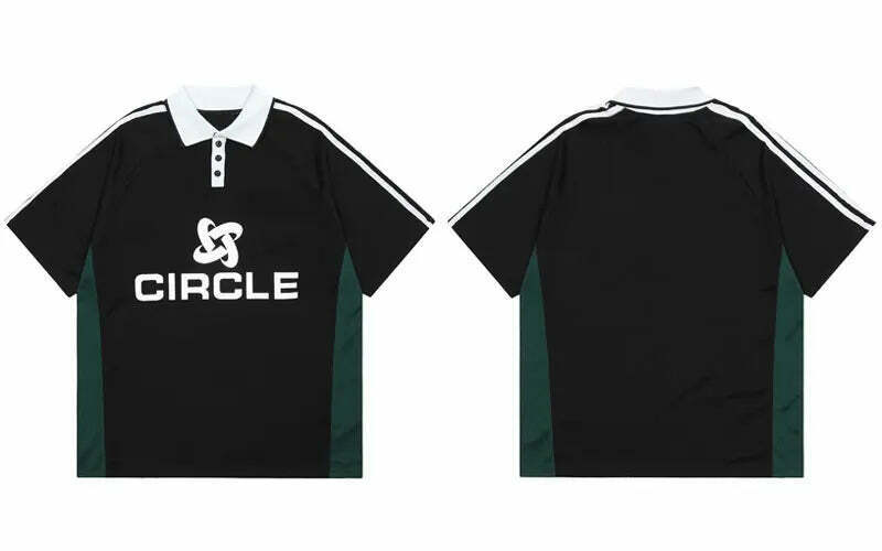 Y2K Aesthetic Circle Sports Polo Tee for Women - Coquette Grunge Style with Pastel Goth Vibes Y2K Aesthetic Circle Sports Polo Tee for Women - Coquette Grunge Style with Pastel Goth Vibes