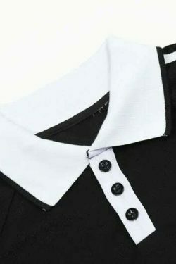 Y2K Aesthetic Circle Sports Polo Tee for Women - Coquette Grunge Style with Pastel Goth Vibes