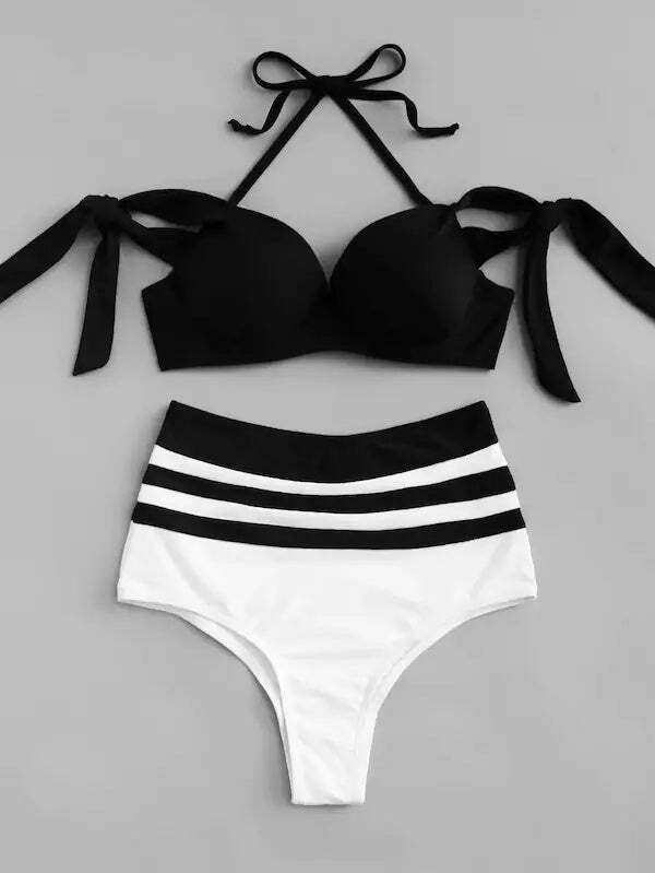 Y2K Aesthetic Color Block Bikini Set - Coquette Grunge Fashion & Pastel Goth Vibes
