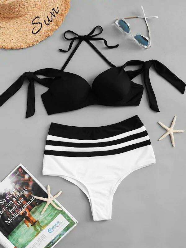 Y2K Aesthetic Color Block Bikini Set - Coquette Grunge Fashion & Pastel Goth Vibes