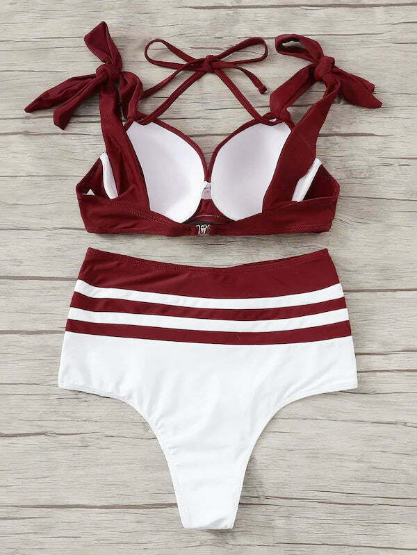 Y2K Aesthetic Color Block Bikini Set - Coquette Grunge Fashion & Pastel Goth Vibes