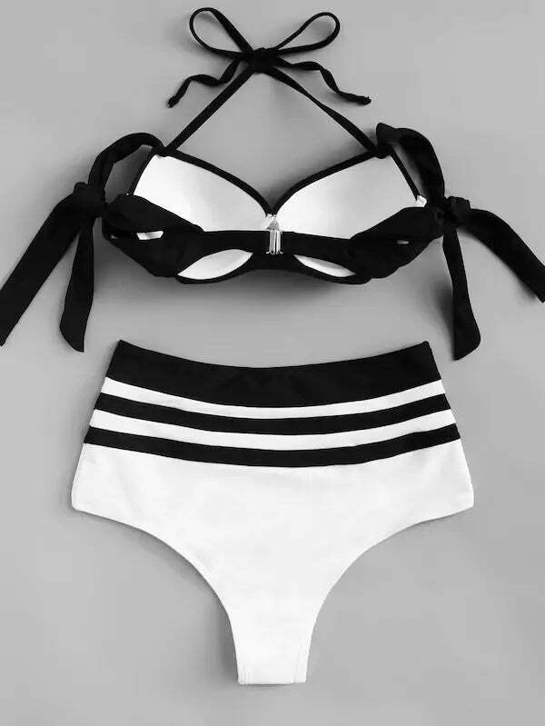 Y2K Aesthetic Color Block Bikini Set - Coquette Grunge Fashion & Pastel Goth Vibes
