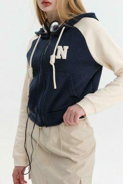 Y2K Aesthetic Color Block Embroidered Oversized Hoodie