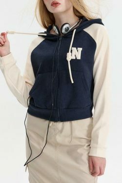 Y2K Aesthetic Color Block Embroidered Oversized Hoodie