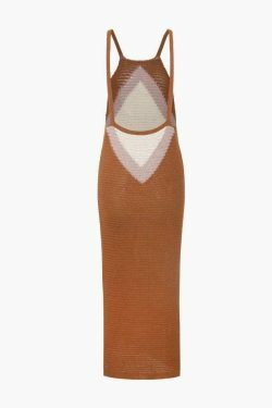 Y2K Aesthetic Color Block Knit Dress with Openwork Detail