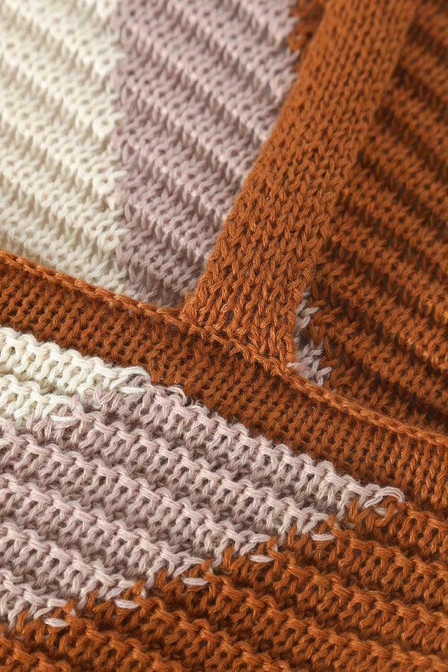 Y2K Aesthetic Color Block Knit Dress with Openwork Detail Y2K Aesthetic Color Block Knit Dress with Openwork Detail