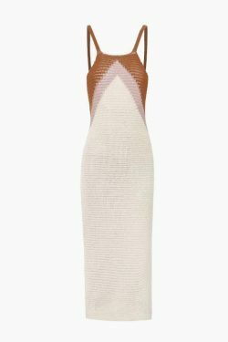 Y2K Aesthetic Color Block Knit Dress with Openwork Detail