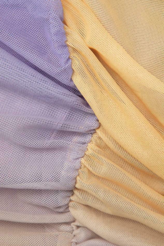 Y2K Aesthetic Color Block Mesh Ruched Mini Dress - Coquette & Grunge Style Women's Fashion Y2K Aesthetic Color Block Mesh Ruched Mini Dress - Coquette & Grunge Style Women's Fashion