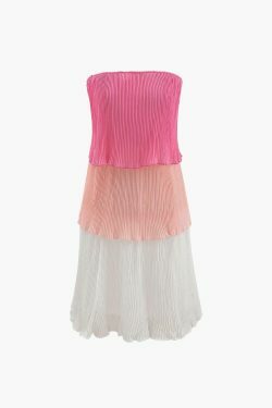 Y2K Aesthetic Color Block Plisse Mini Dress for Women - Coquette & Grunge Style Outfit