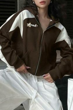 Y2K Aesthetic Color Block Splice Print Oversized Hoodie