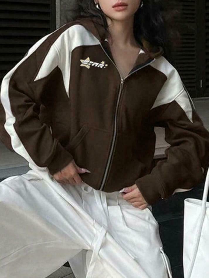 Y2K Aesthetic Color Block Splice Print Oversized Hoodie