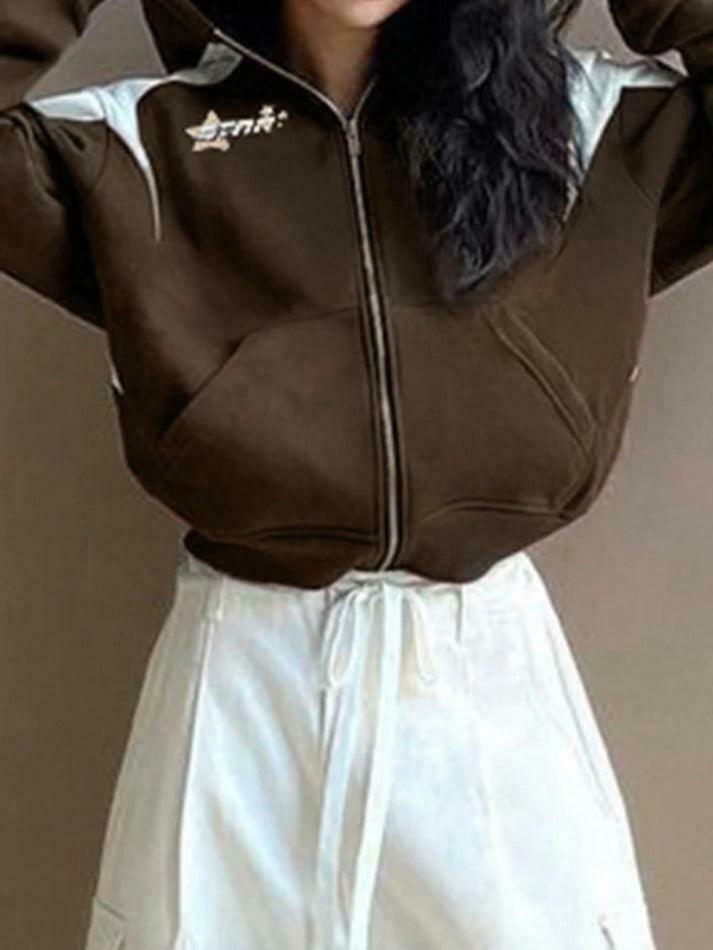 Y2K Aesthetic Color Block Splice Print Oversized Hoodie