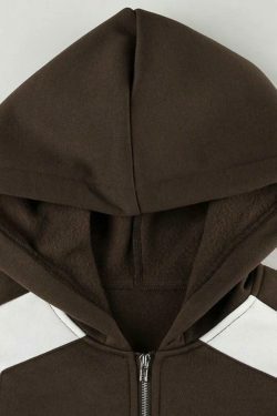 Y2K Aesthetic Color Block Splice Print Oversized Hoodie