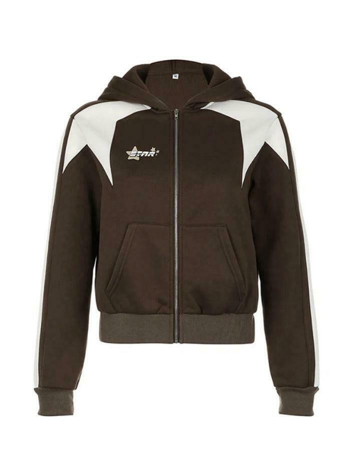 Y2K Aesthetic Color Block Splice Print Oversized Hoodie