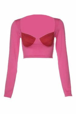 Y2K Aesthetic Color Block Square Neck Cropped Long Sleeve Tee