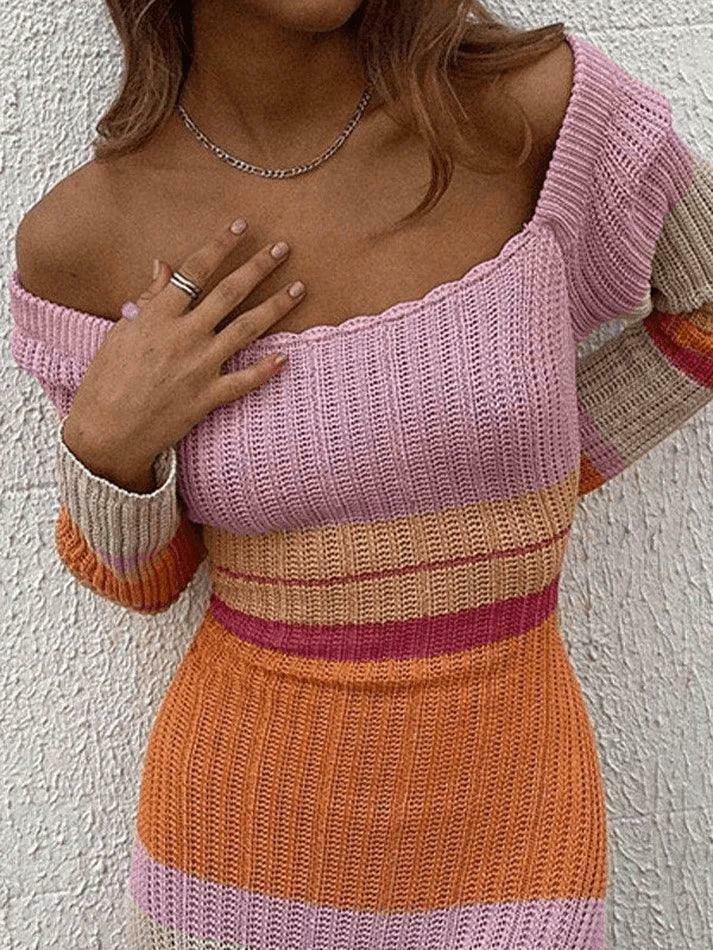 Y2K Aesthetic Color Block Stripe Knitted Maxi Dress for Women - Coquette & Grunge Style