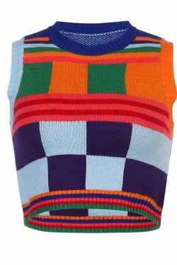 Y2K Aesthetic Colorblock Knitted Set for Women - Coquette & Grunge Style Outfit