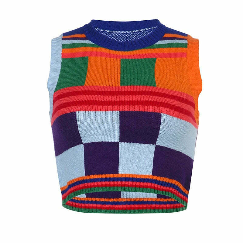 Y2K Aesthetic Colorblock Knitted Set for Women - Coquette & Grunge Style Outfit Y2K Aesthetic Colorblock Knitted Set for Women - Coquette & Grunge Style Outfit