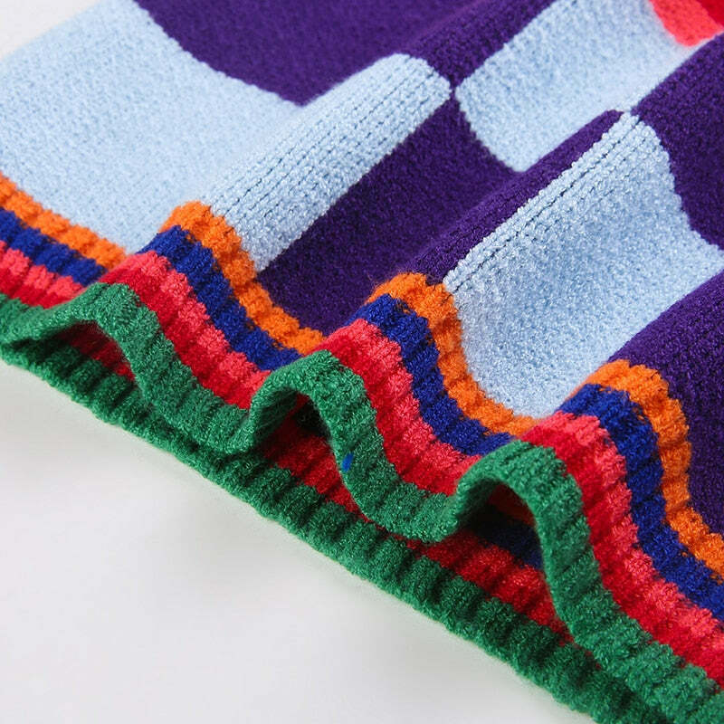 Y2K Aesthetic Colorblock Knitted Set for Women - Coquette & Grunge Style Outfit Y2K Aesthetic Colorblock Knitted Set for Women - Coquette & Grunge Style Outfit