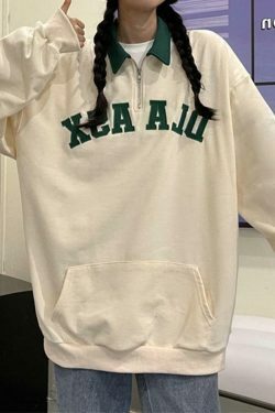 Y2K Aesthetic Contrast Color Embroidery Hoodie with Kangaroo Pocket
