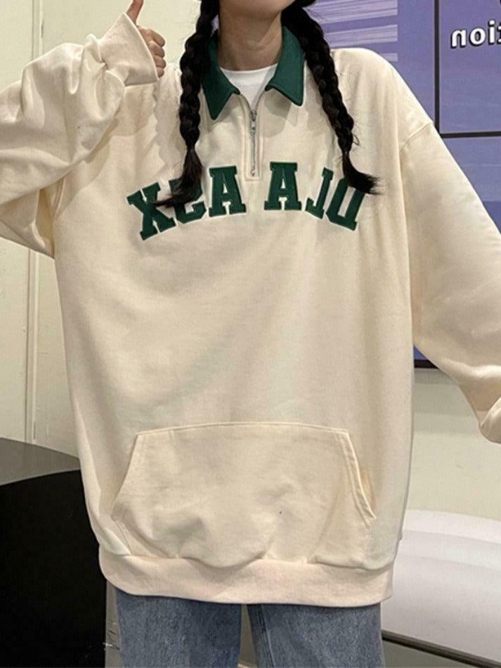 Y2K Aesthetic Contrast Color Embroidery Hoodie with Kangaroo Pocket Y2K Aesthetic Contrast Color Embroidery Hoodie with Kangaroo Pocket