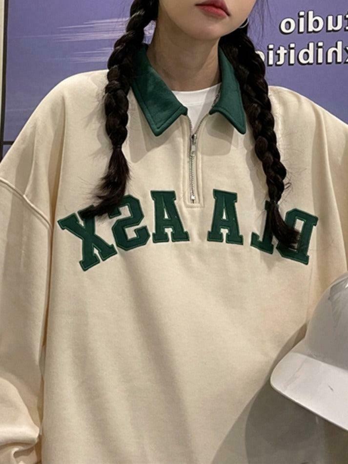 Y2K Aesthetic Contrast Color Embroidery Hoodie with Kangaroo Pocket Y2K Aesthetic Contrast Color Embroidery Hoodie with Kangaroo Pocket