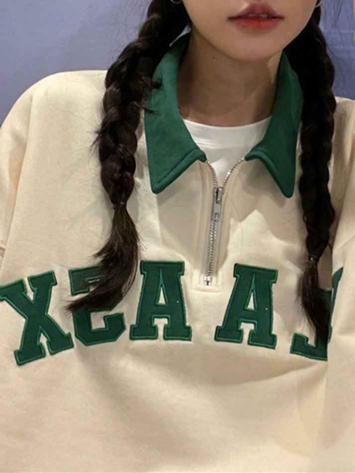 Y2K Aesthetic Contrast Color Embroidery Hoodie with Kangaroo Pocket Y2K Aesthetic Contrast Color Embroidery Hoodie with Kangaroo Pocket