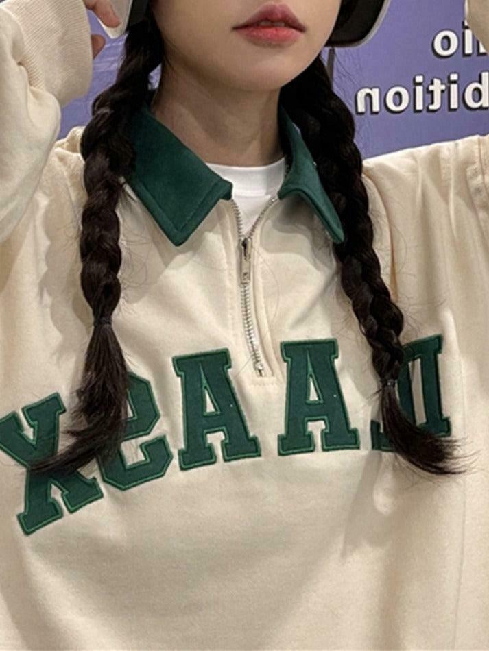 Y2K Aesthetic Contrast Color Embroidery Hoodie with Kangaroo Pocket Y2K Aesthetic Contrast Color Embroidery Hoodie with Kangaroo Pocket