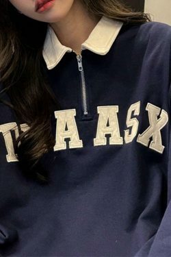 Y2K Aesthetic Contrast Color Embroidery Hoodie with Kangaroo Pocket