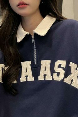 Y2K Aesthetic Contrast Color Embroidery Hoodie with Kangaroo Pocket