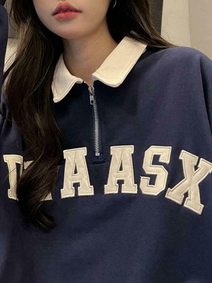 Y2K Aesthetic Contrast Color Embroidery Hoodie with Kangaroo Pocket Y2K Aesthetic Contrast Color Embroidery Hoodie with Kangaroo Pocket