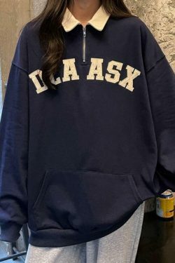 Y2K Aesthetic Contrast Color Embroidery Hoodie with Kangaroo Pocket