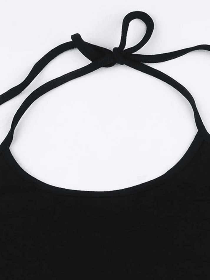 Y2K Aesthetic Contrast Color Halter Flare Long Sleeve Tee - Coquette & Grunge Style Y2K Aesthetic Contrast Color Halter Flare Long Sleeve Tee - Coquette & Grunge Style