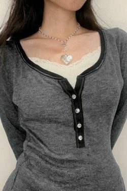 Y2K Aesthetic Contrast Color Long Sleeve Tee for Women - Coquette Grunge Style Fashion