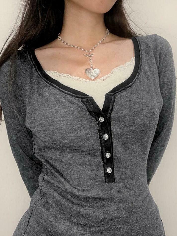 Y2K Aesthetic Contrast Color Long Sleeve Tee for Women - Coquette Grunge Style Fashion Y2K Aesthetic Contrast Color Long Sleeve Tee for Women - Coquette Grunge Style Fashion