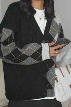 Y2K Aesthetic Contrast Color Plaid Patchwork Cardigan - Coquette Grunge Style for Women