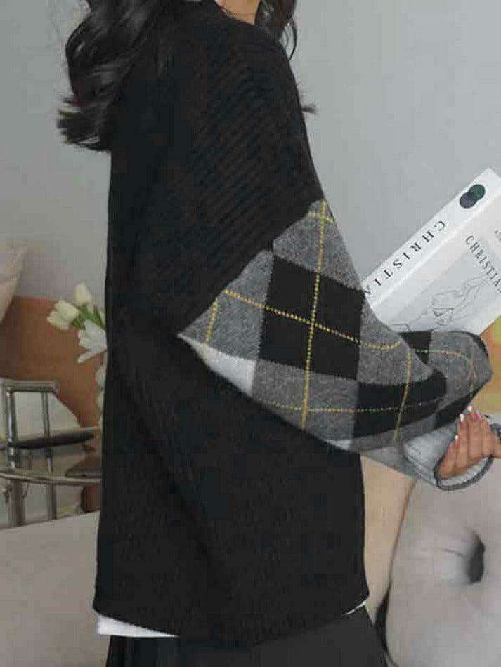 Y2K Aesthetic Contrast Color Plaid Patchwork Cardigan - Coquette Grunge Style for Women Y2K Aesthetic Contrast Color Plaid Patchwork Cardigan - Coquette Grunge Style for Women