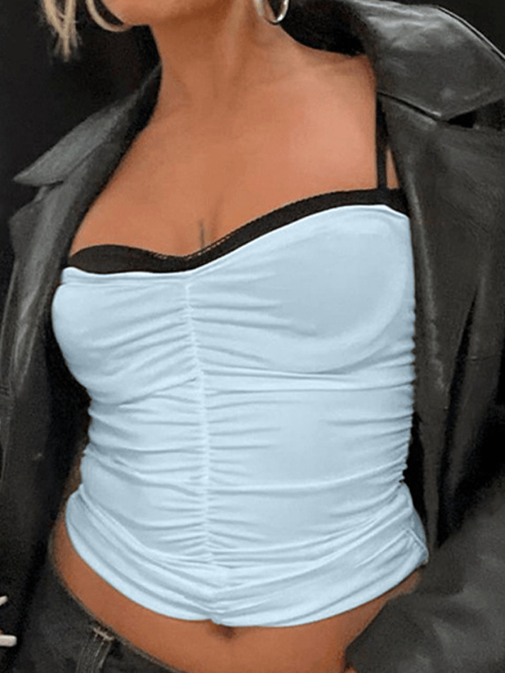 Y2K Aesthetic Contrast Color Pleat Cami Top - Coquette & Grunge Style Women's Fashion Y2K Aesthetic Contrast Color Pleat Cami Top - Coquette & Grunge Style Women's Fashion