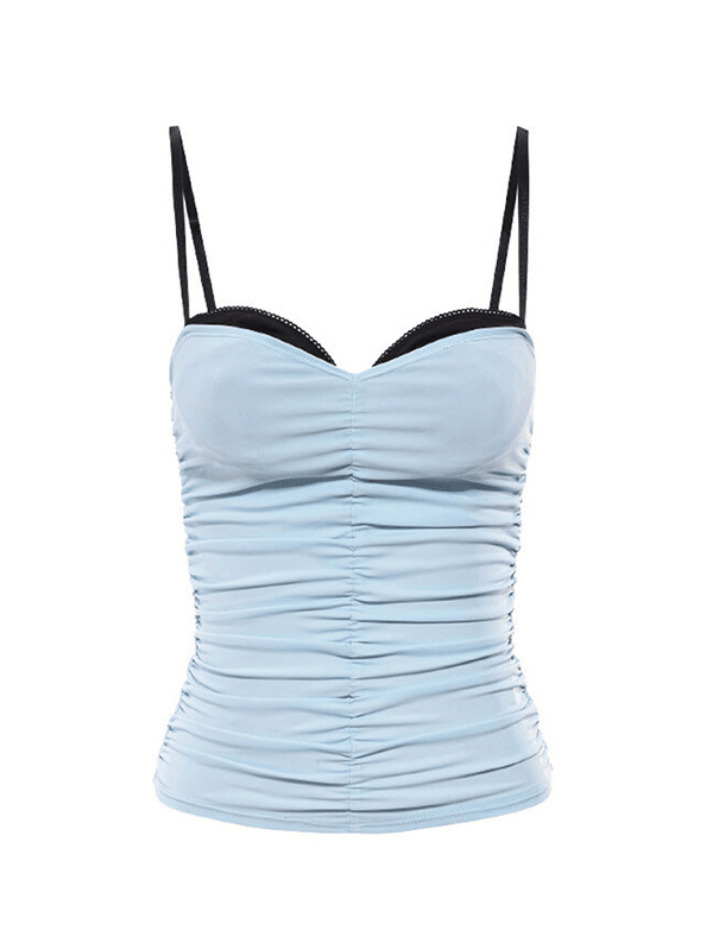 Y2K Aesthetic Contrast Color Pleat Cami Top - Coquette & Grunge Style Women's Fashion Y2K Aesthetic Contrast Color Pleat Cami Top - Coquette & Grunge Style Women's Fashion